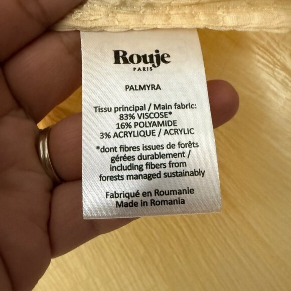 Rouje Paris Yellow Palmyra Crinkle Long Sleeve Button Shirt Womens 36 Small - Picture 6 of 6